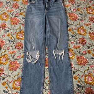 Abercrombie & Fitch Distressed Straight Leg Jeans - Blue